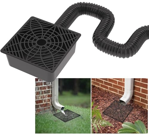YOTODY Gutter Downspout Extensions,Catch Basin Low Profile Downspout Extender | No Deep Dig Catch Basin, Flexible Pipe Extension to 5.1ft, Protect House Foundation