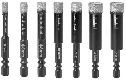 Set di punte diamantate per piastrelle, 7 pezzi (5, 6, 8, 10,12, 14,16 mm), codolo esagonale, set di punte diamantate, punte per trapano diamantate, per ceramica, granito, porcellana
