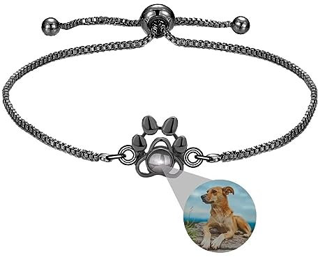 Liskanap Personalisierte Foto Armband Pfote Projektion Armband mit Eigenen Bild im Stein Benutzerdefinierte Lupe Foto Armbander Versteckte Fotoarmband für Damen Frauen Silber Rose Gold Schwarz