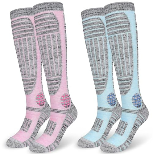KOOOGEAR 2 paia di calzini da sci da donna calzini termici al ginocchio calzini invernali natalizi calzini lunghi spessi caldi calzini sportivi per ragazze signore sci escursionismo equitazione
