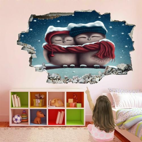 Wandbilder Wandtattoo 3D Eule Wanddurchbruch Wandaufkleber Winterzweige Fensterdeko Bilder Wanddeko Mädchen Aufkleber Selbstklebend Fenstersticker Wandsticker Kinderzimmer Deko 120x80cm