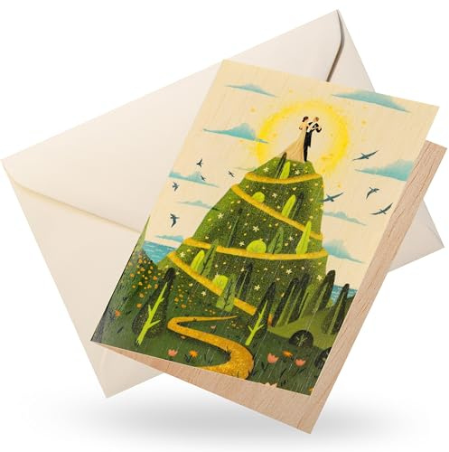 Cozywood Hochzeitskarte aus Holz, Geschenk, Karte zur Hochzeit, Einladungskarte zur Hochzeit, Geldgeschenkkarte, Glückwunschkarte, Liebeskarte, Holzkarte hochwertig, Ehepaar