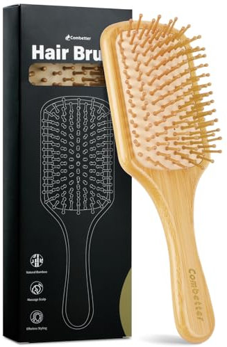 Combetter Haarbürste, umweltfreundliche Bambus-Haarbürste, glättet und entwirrt für alle Haartypen, natürlicher Holzborstenkamm für Männer und Frauen mit dickem, dünnem, glattem, lockigem Haar