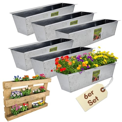 GarPet 6er Set Paletten Blumenkasten zum Einhängen Europaletten Blumenkästen Pflanzkasten Palette Balkonkasten Metall Blumenkasten Paletten Einsatz Übertöpfe für Palette