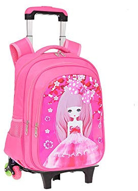 TIANHEY Robuster Universal-Trolley, Reisetasche, Grundschule, Kindertrolley, Schulranzen für Mädchen, Überrollschutz, 6 Räder, Treppensteigen, Rucksack, Prinzessinnen-Stil, abnehmbare Stange