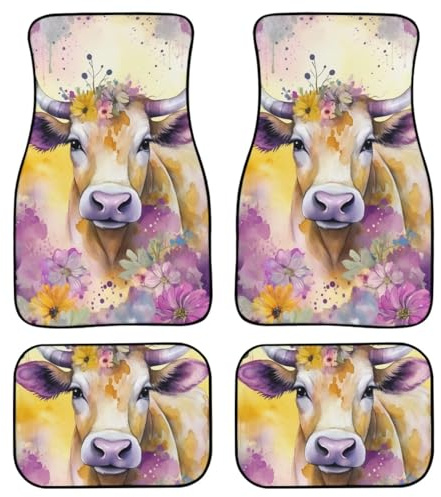 Amzbeauty Tapetes antideslizantes de cobertura completa para automóvil, diseño de vaca de las tierras altas, para sedán, SUV, deportivo, coche deportivo