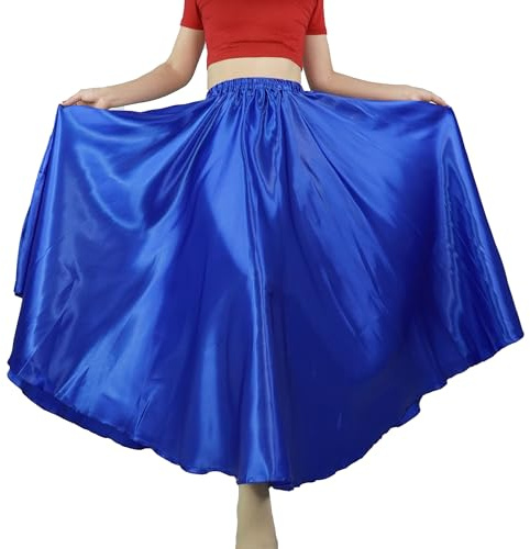 MUNAFIE Jupe Longue en Satin pour Femme - Jupe de Danse du Ventre - Costume de Danse du Ventre pour la Performance - Carnaval, Bleu foncé, Taille Unique