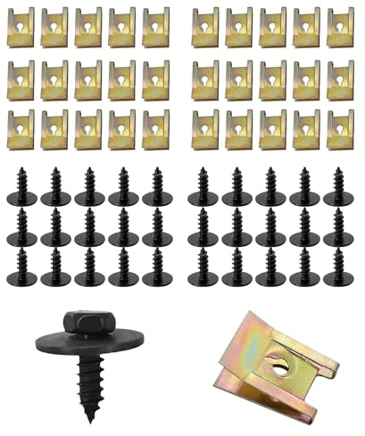 Flaconi Clips Auto,Clip Fissaggio Auto,Clip di Fissaggio a Forma di U con Viti Autofilettanti a Testa Esagonale,È Adatto per il Fissaggio Della Scheda di Decorazione Dell'automobile,Paraurti (60pcs)