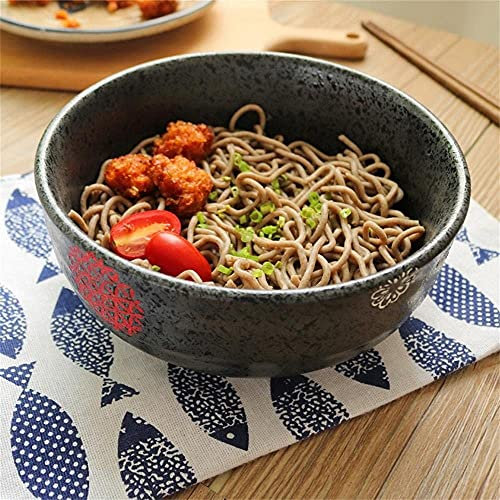 CHFYIJYHM Tazones for pasta Sopa grande Tazón de fideos ramen Ensalada de frutas Tazón for servir pasta Vajilla de cerámica creativa pintada a mano Apto for microondas 7 pulgadas Ensaladeras negras
