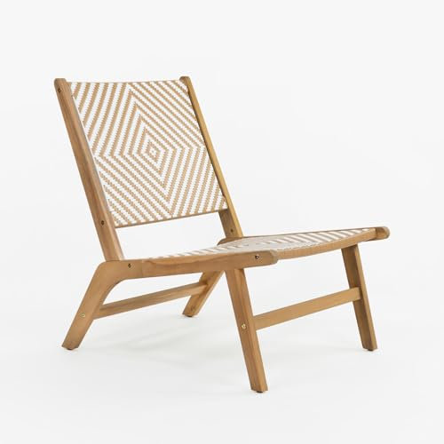 Vaukura Sillón de Madera de Acacia y Mimbre Sintético Azalea Color Blanco