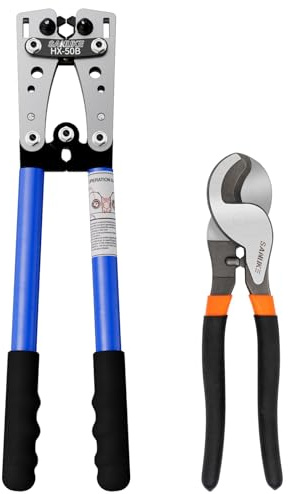 Sanuke Akku-Kabelschuh-Crimpwerkzeug, Kabelschneider mit hoher Hebelwirkung, Draht-Crimper für AWG 8 6 4 2 1/0 Kupferdrahtschuhe, Aluminium-Kupfer-Kommunikationskabel Schneiden