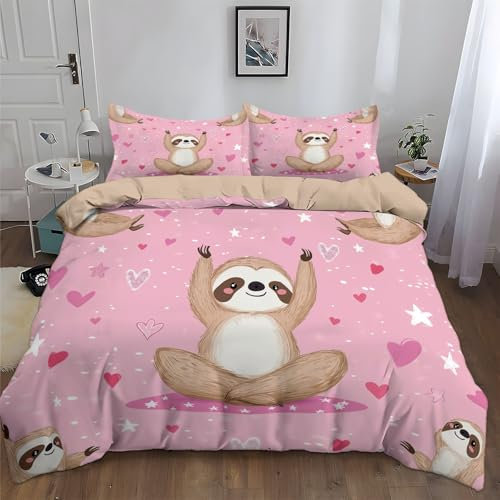 Generico Set Copripiumino per Bambini 260x240 cm Cuore Di Bradipo Dei Cartoni Animati Copripiumino Cotone Poliestere Chiusura con Cerniera, Set Biancheria da Letto Stampa, per Bambini Adulti
