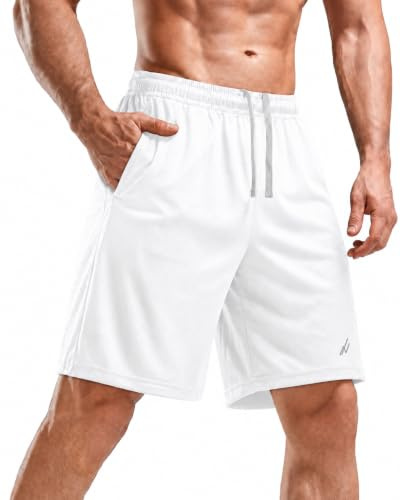 NY Threads Short Sport Homme – Short De Sport pour Homme Léger, Séchage Rapide, Coupe Ample pour Fitness & Running, Short De Course avec Poches, Blanc, L
