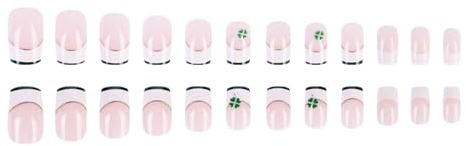 Lot de 24 faux ongles à presser Motif trèfle Vert