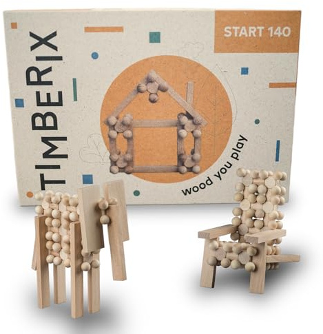 Start 140 Holzspielzeug Set ab 3 Jahren - 140 Bausteine für unendliche Möglichkeiten - Montessori Klemmbausteine kompatibel mit KAPLA - fördert Feinmotorik, Kreativität und räumliches Denken
