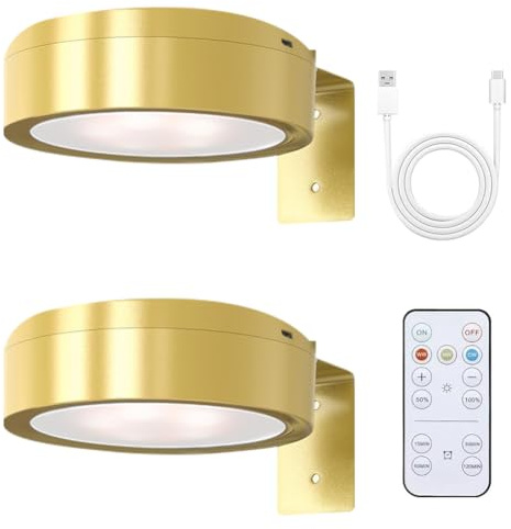 Ruioomeep Pack of 2 Magnetic Painting Light Wireless with Remote Control, Dimmable LED Picture Lighting Wireless, Magnetic Light for Picture Frame Light, Art Display (Gold)