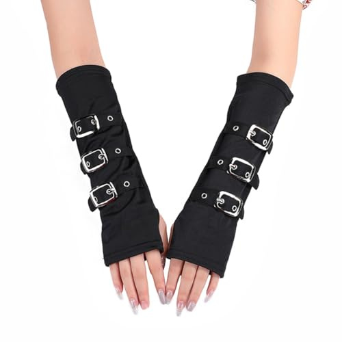 VQEOEOT Fingerlose Handschuhe, 1 Paar, Punkhandschuhe, Goth Arm Ärmel, Schwarze Handschuhe, Hip Hop Armstulpen, Perfekt für Alltag & Outdoor, für Halloween-Abend-Party-Tanz, für Damen und Herren