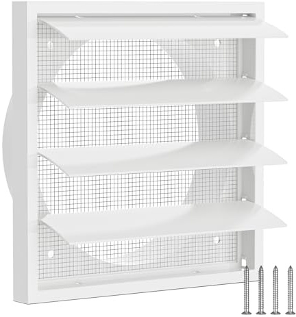 Hon&Guan 150mm Verschließbares Lüftungsgitter 175mm x 175mm mit Beweglichen Lamellen & Insektenschutz Fliegengitter, Abluftgitter Lüftungsabdeckung für Klimaanlage, Garage, Außen, Dunstabzugshaube