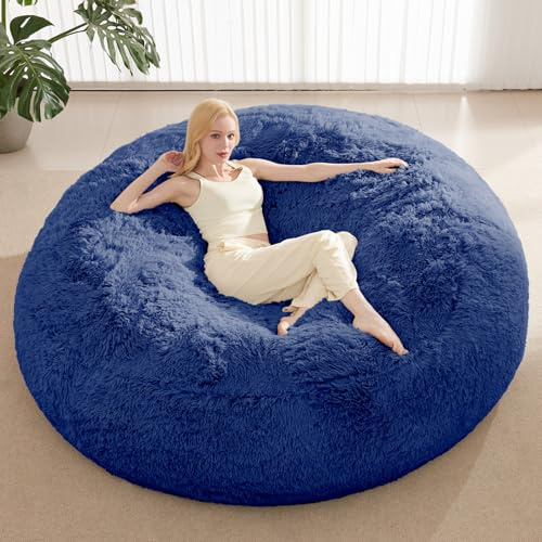 ODreamyDogs Bean Bag Cover (No Filler), Faux Fur Beanbag Chairs Covers Only, Stuffed Animal Storage Bean Bag, Giant Washable Beanbag Cover Without Filling, 5FT, Navy Blue