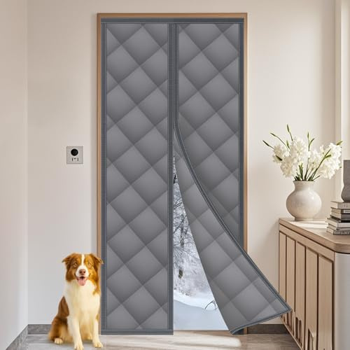 flintronic Magnet Wärmeschutzvorhang für Türen, 75x200cm Thermo Türvorhang, Lsolier Schutz Vorhang, Wasserdicht Winddicht Magnetvorhang ohne Bohren für Balkontür, Kellertür, Wohnzimmer(Dunkelgrau)