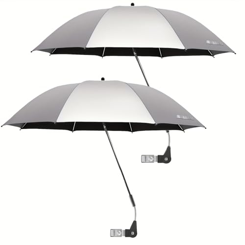 TDHLW 46 Sombrilla para Silla con Abrazadera Ajustable Universal, protección Solar, sombrilla portátil para Exteriores, para Camping, Silla, Patio, carritos de Golf,Plata,2PACK