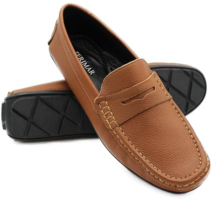 Zerimar mocasín clásico de Antifaz en Cuero de Vacuno, fabricación artesana, diseño práctico y Elegante, Zapato cómodo con Acabado Premium