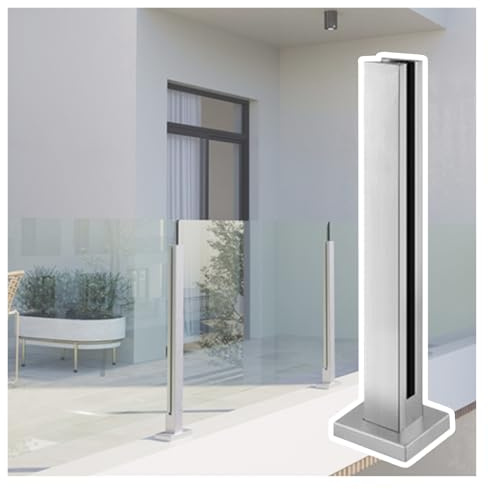 Poteau de garde-corps en acier inoxydable - 1 balustre argenté pour verre de 10 à 12 mm de hauteur - 60 à 140 cm de hauteur - Avec caoutchouc - Convient pour les escaliers, les supports de coin