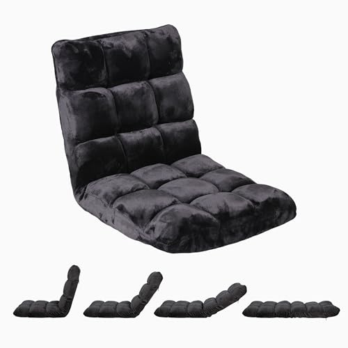 SUPER DEAL 14-Position Folding Floor Chair Gaming Sofa Cushioned Padded Reclining Bed Lounge Couch Seating for Comfy Reading, Reading, Gaming, Relaxing, Watching TV, Black