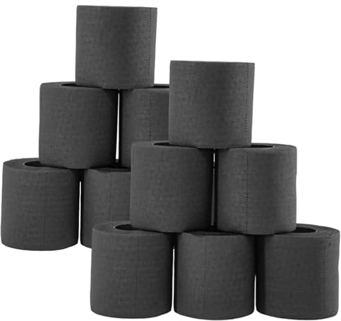 Schwarzes Toilettenpapier, 12pcs 4 Ply Weiche saugfähige Toilettenpapierrollen für Home Office Halloween Party Supplies