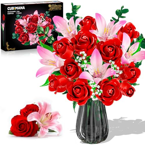 CUBIMANA Blumen Rosenstrauß Bauset mit LED für Erwachsene Frauen Mädchen 8+