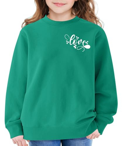 Mjjsk flickor hjärta grafisk tröja barn rund hals långärmad ledig tröja mode pullover toppar barn komfort mjuka kläder, gRÖN, 9-10 Years