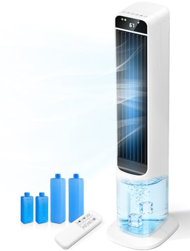 2 in 1 Portable Air Cooler with Remote, Evaporative Air Cooler with 4 Ice Packs, 12H Timer, 120° Oscillation, 3 Speed & 3 Modes Air Cooling Fan for Home, Bedroom, Office, White