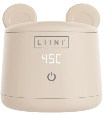 LIINI BASIC - Calentador de botellas con batería, 45 W, color beige - 4 niveles 37/40/45/50 °C, batería de 9000 mAh, para viajes y hogar, USB-C, protección contra el polvo de orejas de oso, sin BPA