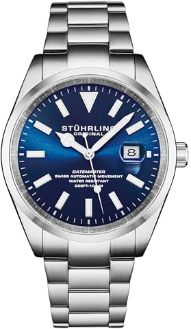 Stuhrling Original 1025 Datemaster Heritage Automatic Men’s Watch – 42mm Stainless Steel, Swiss Automatic Movement, Sunray Dial