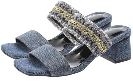 Generico Scarpe Donna con Tacco Sandali Comodi Pianta Larga Pantofole da Estive con Tacco Medio,Quadrata,Una Parola,Spesso,Bocca Di Pesce,Pantofole Ciabatte Spiaggia Donna Scarpe (Blue,40)