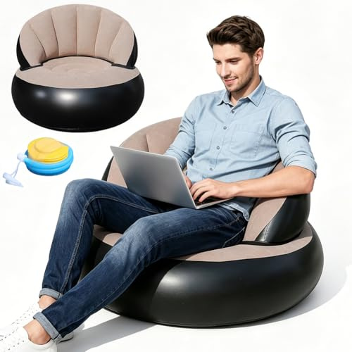 Wapasezyar Aufblasbares Sofa, Wasserdichtes Luftsofa Aufblasbares, Aufblasbarer Sessel mit Luftpumpe und mit Beflockter Oberfläche, Luftsofa Camping für Reisen Camping Pool Beach (Grau)