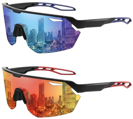 JSTHHTT Lunette de Soleil Sport Polarisée, Lunettes de Cyclisme Homme Femme, lunette Velo, Lunettes de Soleil, Protection UV400, 23.5g Ultra-Légère, Coupe-vent, pour Cyclisme, Conduite, Golf, Ski