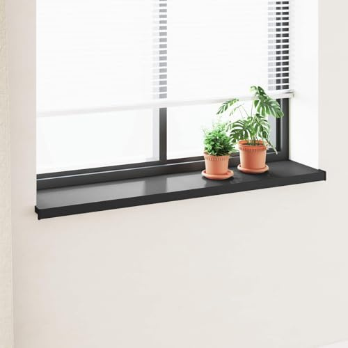 Alféizar de ventana interior y exterior negro madera PVC 140 x 30 x 4,5 cm impermeable umbral ventana efecto madera con tapones laterales