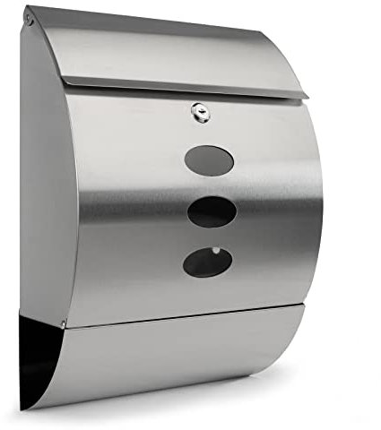 Grafner Design Edelstahl Briefkasten mit Zeitungsfach, abschließbar – 2 Schlüssel inkl., 3 Sichtfenster, Moderne runde Ausführung, einfacher Anbau, inkl. Montagematerial, Postkasten Letter Box