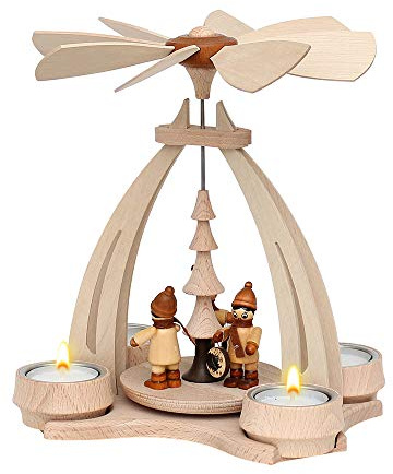 Dekohelden24 Tisch-Pyramide aus Buchenholz 3 Laternenkinder, ca. 24 cm