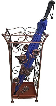 CHEWYNP Square Red Copper Floral Designed Metal Umbrella and Walking Stick Stand, Home Office Hallway Storage,Umbrella Stand