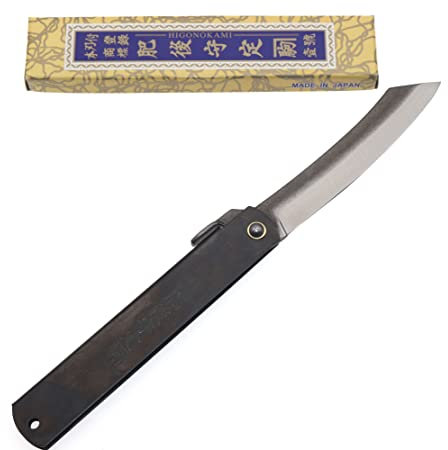 Higonokami Klappbares japanisches Taschenmesser Zenkou Griff Schwarz Handgefertigt in Japan von Nagao Kanekoma (Groß)