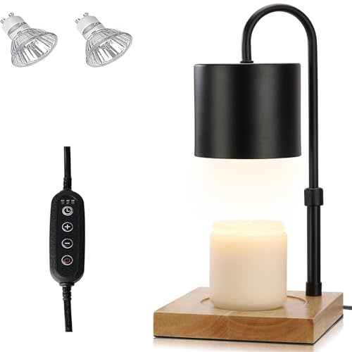MQFORU Candle Warmer Lamp, Electric Candle Warmer Lamp with 2H/4H/8H Timer Dimming Height Adjustable Safety Night Lamp, Home Scented Jar Candles Decor Gifts (2 Bulbs, Black)(NLD12)