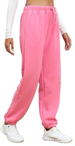 Famulily Damen Sweatpants für Winter, Damen Fleece gefütterte Jogger Hose Activewear Lounge Hose mit Kordelzug (XL, Heiß Pink)