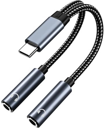 MMOBIEL USB-C auf Dual 3.5mm Aux Audio Kopfhörer Splitter 32 Bit Type-C auf Dual 3.5mm Weiblich Kopfhörer Klinke Audio Adapter für iPhone 17 16 15, iPad Air/Pro, MacBook, Galaxy S26 S25 S24 S23, Pixel