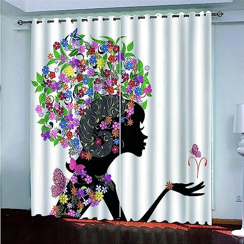 Vorhang Blickdicht 3D Farbe Mädchen - 2 Stücke Verdunklungsvorhänge Mit Ösen Schlafzimmer Wohnzimmer Schallschutz Vorhang Verdunkelung Gardinen, Kinder Vorhänge-4X3Z1E9N4C5