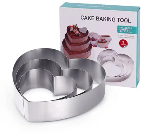 Boolico Herzbackform,Edelstahl Tortenring Set,Backrahmen Backring Kuchenring Herz