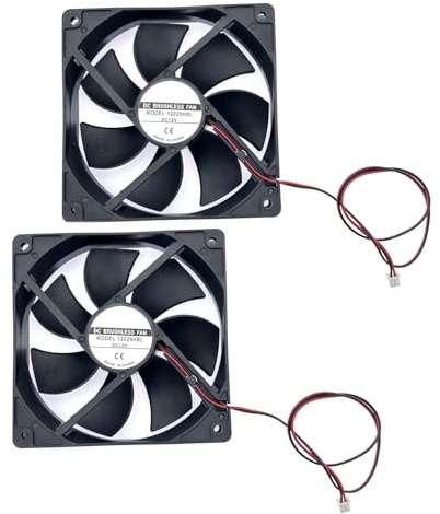 JZK 2 pcs DC 12V cooling fan 12cm, 12025 Low Noise dual-ball bearing fan, 120mm brushless fan for ice machine, fan heater, cooler, PC case fan, 120x25mm