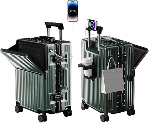 AIWEINY Suitcase Carry-on Luggage Spring-Summer Travel Airline Approved with TSA Lock, 360° Wheel, PC Hard Shell and Aluminum Frame Pressure-Resistant, Suitable for 20'' 24'' 26'' (Green, 20‘’)