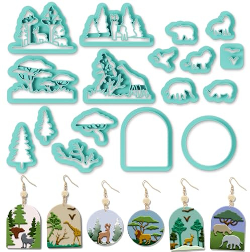 ORIGACH Lot de 17 Forêt et animaux emporte-pièces en argile | emporte pièces en argile polymère plastique pour bijoux en polymère et boucles d'oreille avec boîte de rangement transparente